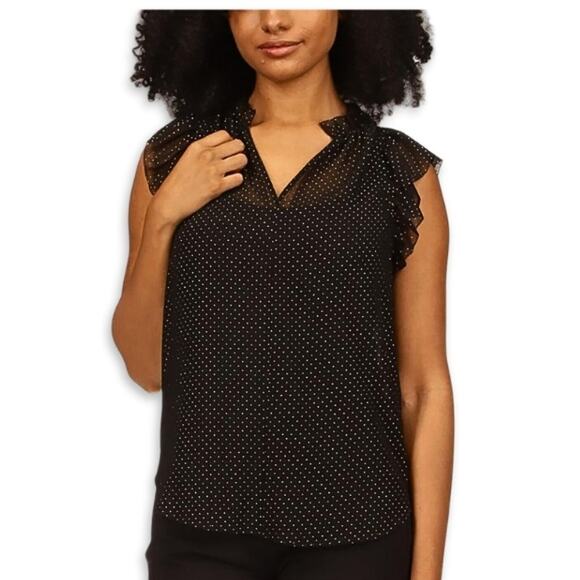 Michael Kors Top Dewdrop Sheer Chiffon Fabric Sleeveless Black/Gold Women's NWT - Picture 1 of 10